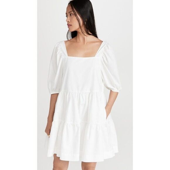 New Anthropologie en saison Baby Doll White Poplin Square Neck Mini Dress Sz XS - Picture 2 of 8